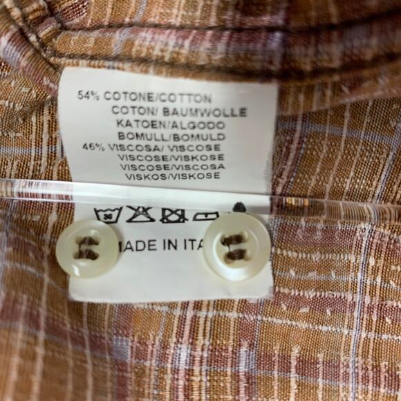 BEVILACQUA Size XL Brown Purple Checkered Cotton Blend Long Sleeve Shirt - Picture 7 of 7